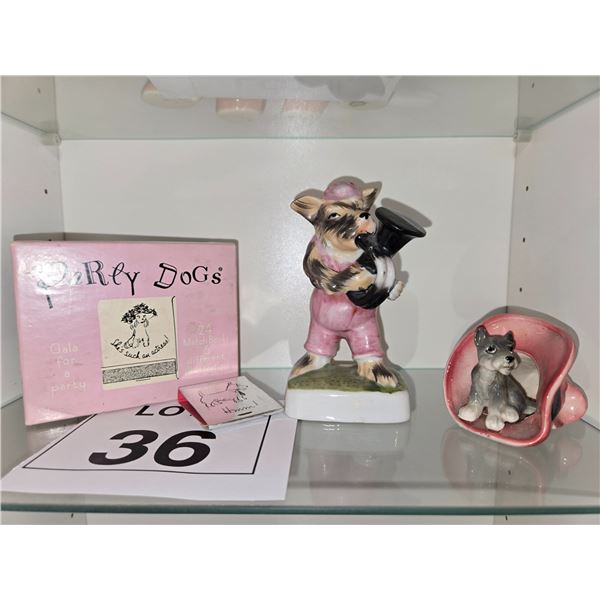 VINTAGE DOG NOVELTY GROUP WITH MATCHBOOKS AND FIGURINES
