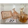 Image 1 : PINK DEPRESSION GLASS DOG POWDER JARS AND TRINKET DISH