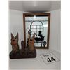 Image 1 : CARVED WOOD DOG FIGURE AND FRAMED SILHOUETTE ART
