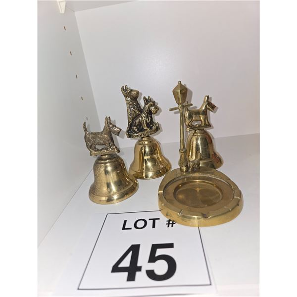VINTAGE BRASS SCOTTIE DOG BELLS AND ASHTRAY GROUP