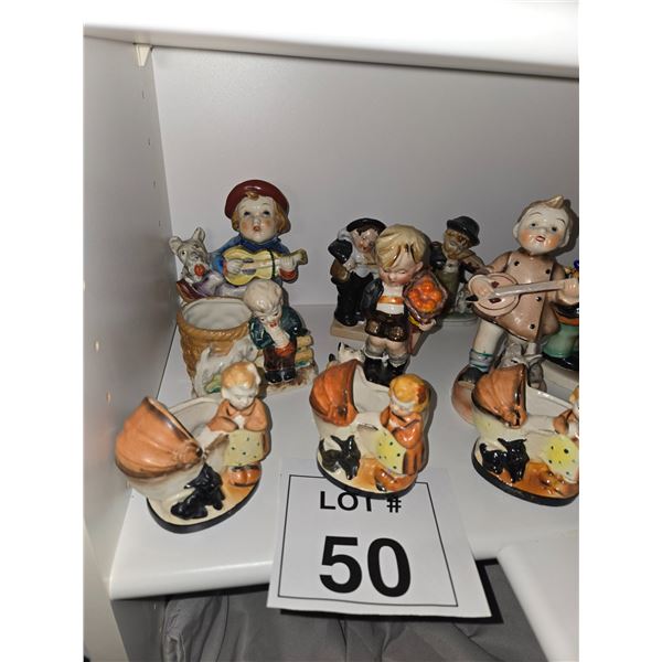 VINTAGE JAPANESE CHILD FIGURINES WITH DOG MOTIFS GROUP