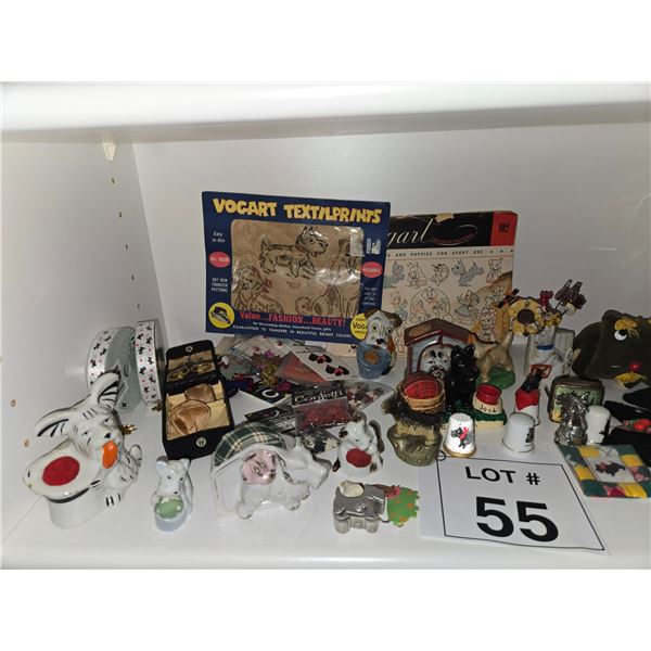 VINTAGE SCOTTISH TERRIER NOVELTIES, SEWING TRANSFERS & MINIATURE COLLECTIBLES