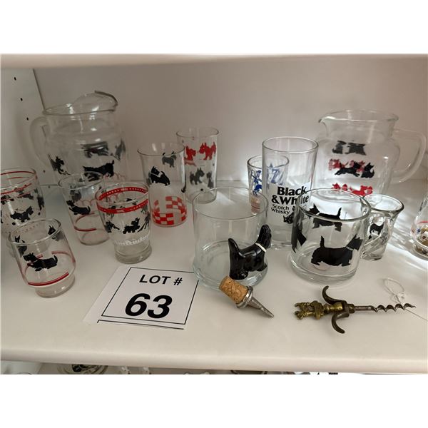 VINTAGE SCOTTIE DOG GLASSWARE COLLECTION – PITCHERS, TUMBLERS & BARWARE