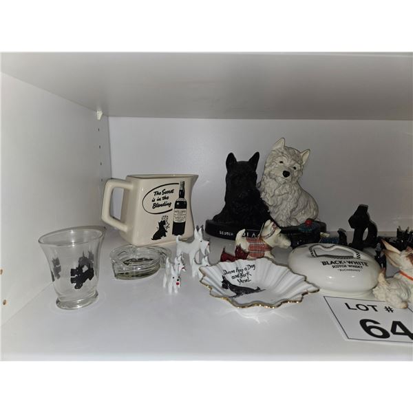 SCOTTISH TERRIER BLACK & WHITE WHISKY ADVERTISING FIGURINES & NOVELTIES LOT