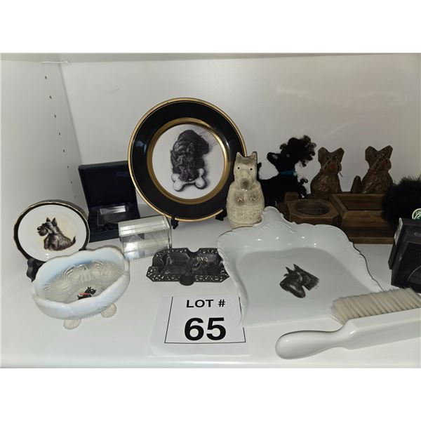 HANDCARVED WOOD SCOTTISH TERRIER DESK SET WITH FELT DOG FIGURE