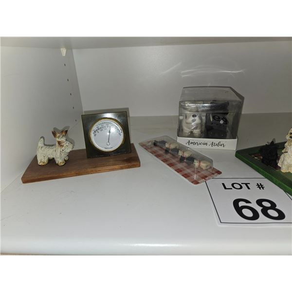 SCOTTISH TERRIER FIGURINES, DISPLAY SET & FRAMED NOVELTY LOT