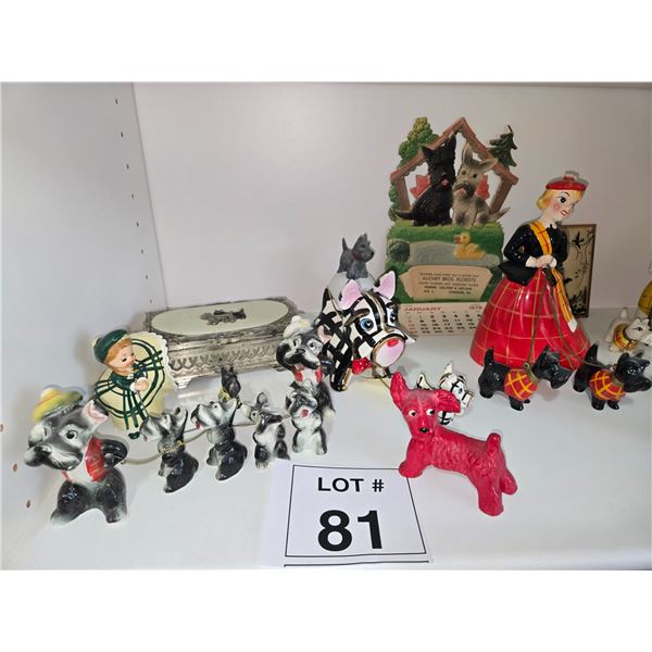 VINTAGE SCOTTISH TERRIER FIGURINES & NOVELTY DISPLAY GROUP