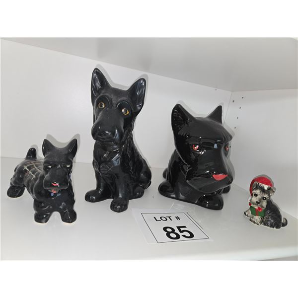 VINTAGE BLACK SCOTTISH TERRIER CERAMIC FIGURINES GROUP