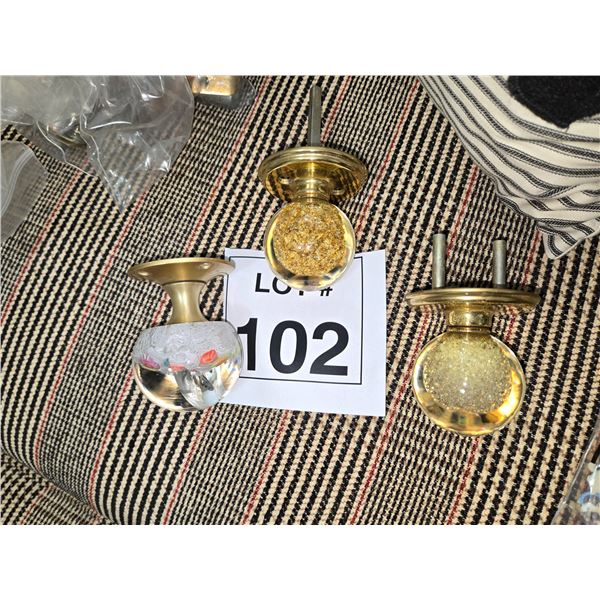 GLASS AND BRASS DOORKNOBS (SET OF THREE)