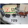 Image 1 : VINTAGE CAST METAL HORSE-DRAWN MILK WAGON MODEL