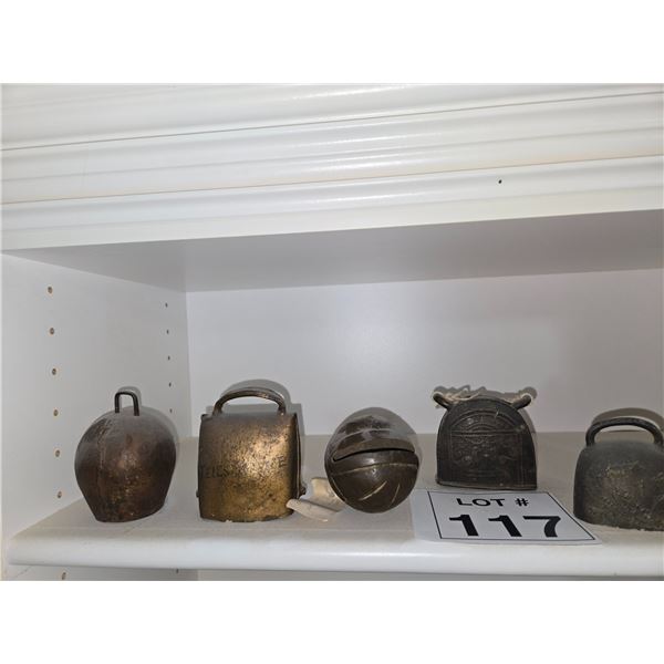GROUP OF ANTIQUE IRON AND BRASS LIVESTOCK BELLS