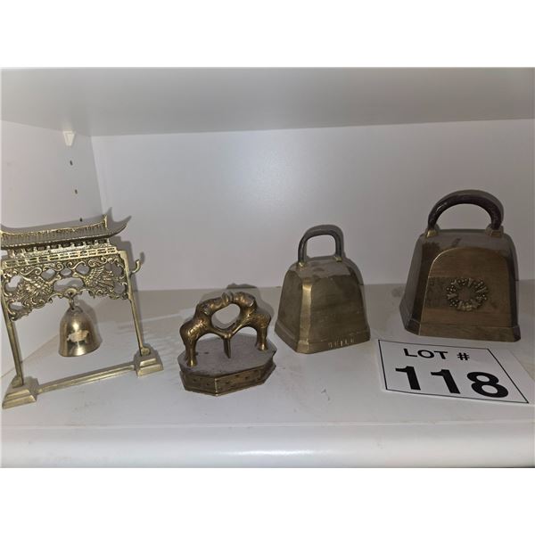 ASSORTED DECORATIVE BRASS BELLS INCLUDING ASIAN STYLE EXAMPLES