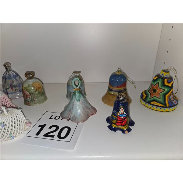ASSORTED DECORATIVE BELLS IN CERAMIC, GLASS & BEADED STYLES