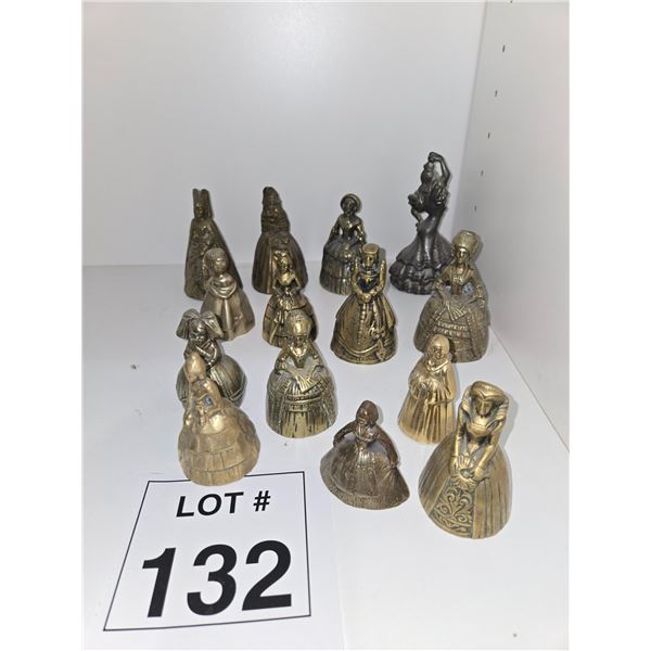 GROUP OF FIGURAL BRASS BELLS – LADIES IN PERIOD DRESS