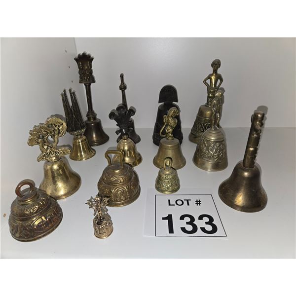 ASSORTED BRASS BELLS WITH FIGURAL AND ORNAMENTAL FINIALS