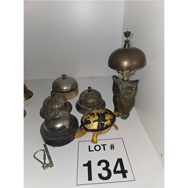 ASSORTED DESK AND SERVICE BELLS WITH FIGURAL OWL AND DECORATIVE DESIGNS