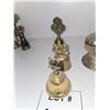 Image 1 : FIGURAL BRASS BELLS – THREE WISE MONKEYS AND SYMBOLIC FINIALS