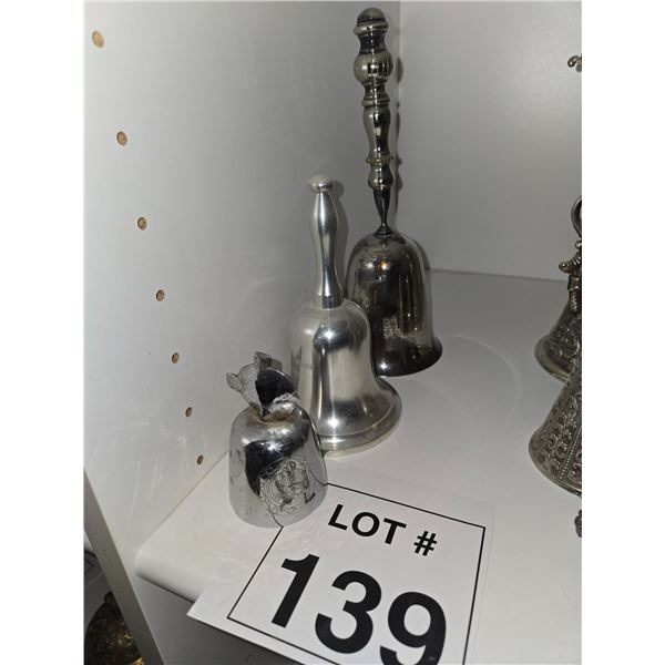 SILVER-TONE AND METAL HAND BELLS – TURNED HANDLES