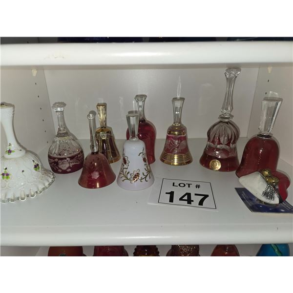 ETCHED AND CUT GLASS BELLS – CLEAR AND RUBY GLASS
