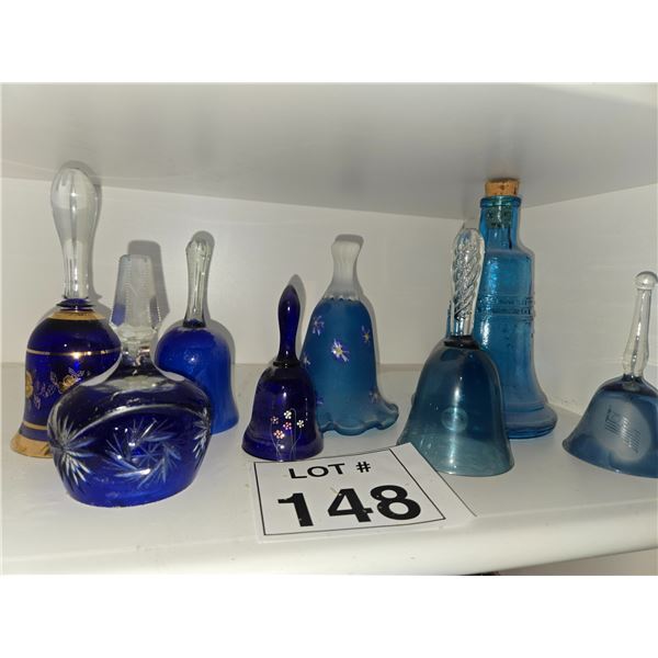 BLUE ART GLASS BELLS – CUT AND DECORATED EXAMPLES