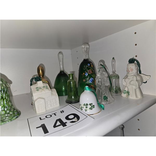 GREEN AND IRISH-THEMED BELLS – GLASS AND PORCELAIN
