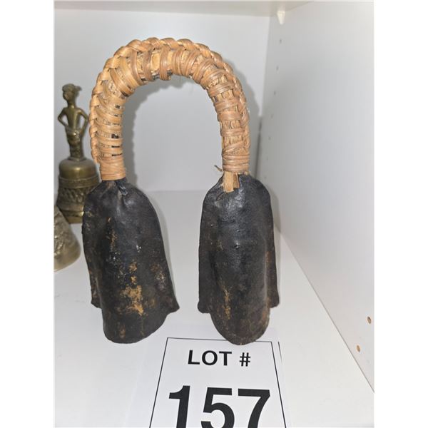 DOUBLE IRON COWBELLS WITH WOVEN HANDLE