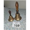 Image 1 : PAIR OF BRASS HAND SCHOOL BELLS WITH WOOD HANDLES