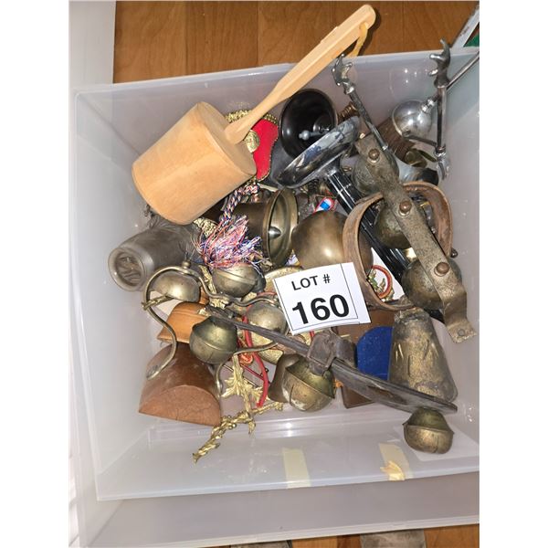 LARGE MIXED LOT OF BELLS – BRASS, WOOD, GLASS & NOVELTY