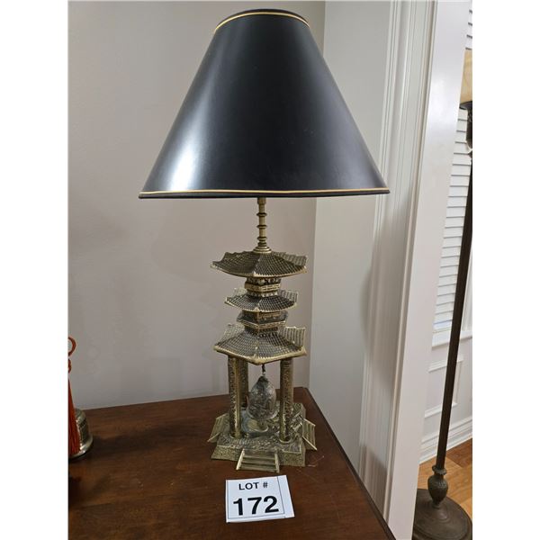 ORIENTAL PAGODA STYLE TABLE LAMP WITH METAL BASE