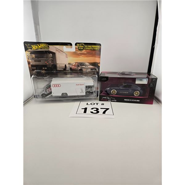 HOT WHEELS PREMIUM / AUDI SPORT TEAM TRANSPORT & PORSCHE 911 GT3 RS DIE-CAST LOT