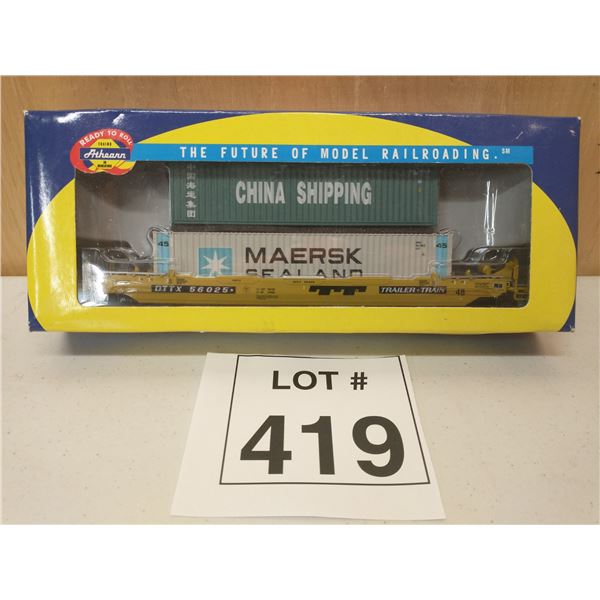 ATHEARN / TRAILER TRAIN HUSKY STACK WELL CAR W/ 2 CONTAINERS [DIE-CAST]