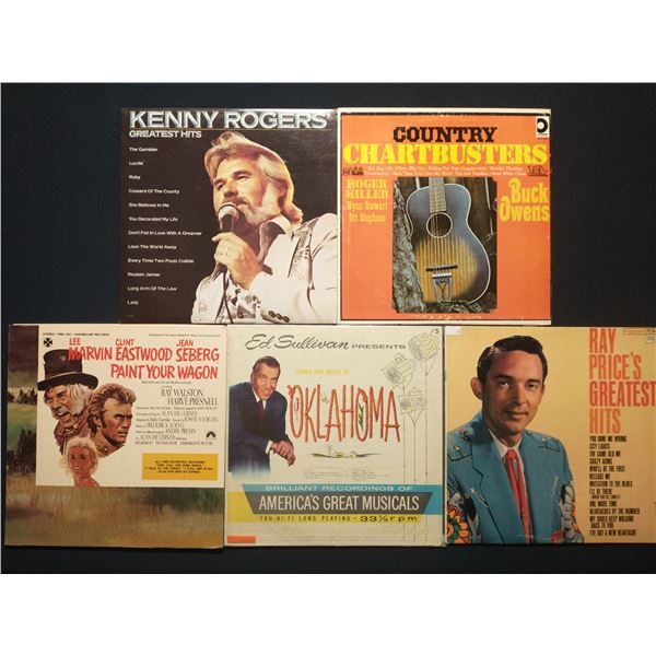 5 VINYL RECORD LOT – COUNTRY & MUSICAL SOUNDTRACKS / CLASSIC HITS ERA