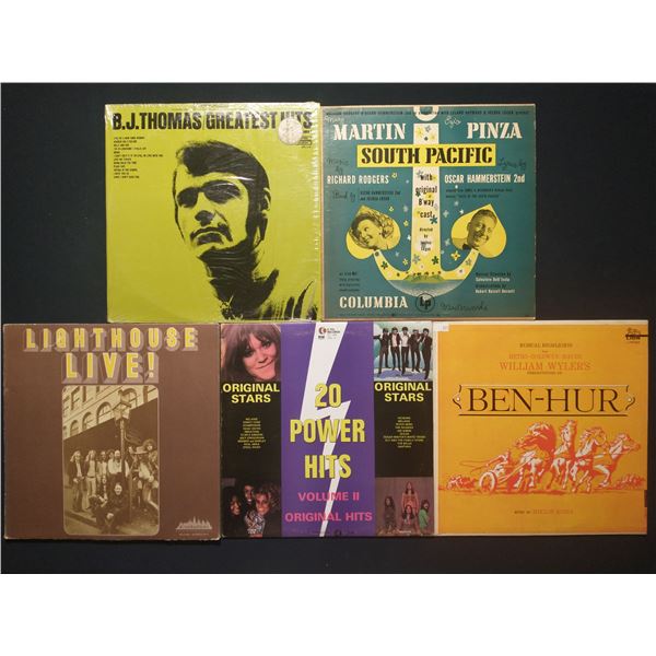 5 VINYL RECORD LOT – POP & SOUNDTRACKS / B.J. THOMAS, SOUTH PACIFIC / 1950s–1970s