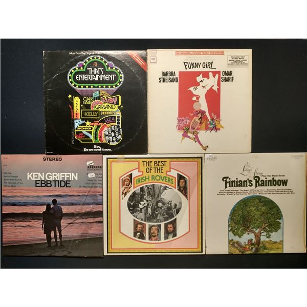 5 VINYL RECORD LOT – SOUNDTRACKS & TRADITIONAL / BARBRA STREISAND, IRISH ROVERS / 1950s[x=#