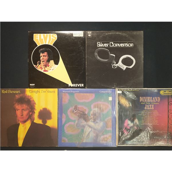 5 VINYL RECORD LOT – POP, DISCO & JAZZ / ELVIS PRESLEY, ROD STEWART / 1960s–1980s 