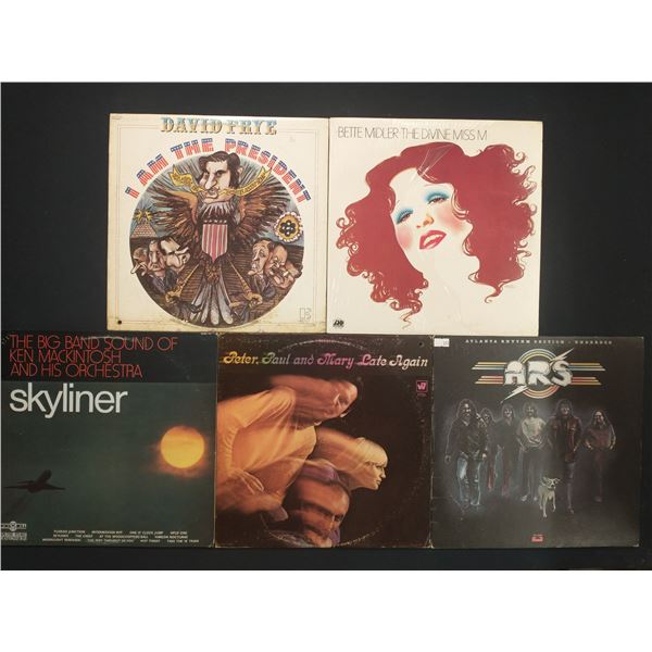 5 VINYL RECORD LOT – FOLK, POP & ROCK / BETTE MIDLER, PETER PAUL AND MARY / 1960s–
