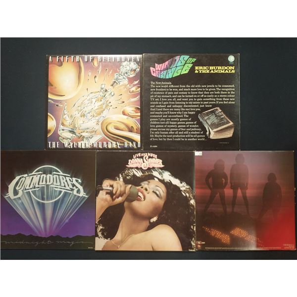 5 VINYL RECORD LOT – DISCO & ROCK / DONNA SUMMER, JOURNEY, COMMODORES / 1970s / POP, FUNK &