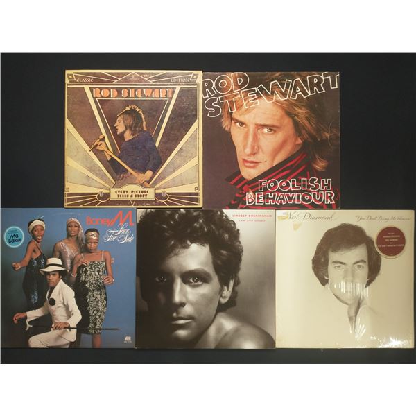 5 VINYL RECORD LOT – ROCK & DISCO / ROD STEWART, BONEY M., NEIL DIAMOND / 1970s–19