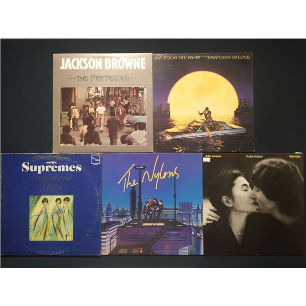 5 VINYL RECORD LOT – ROCK, SOUL & NEW WAVE / JACKSON BROWNE, SUPREMES, JOHN LENNON / 1960s[