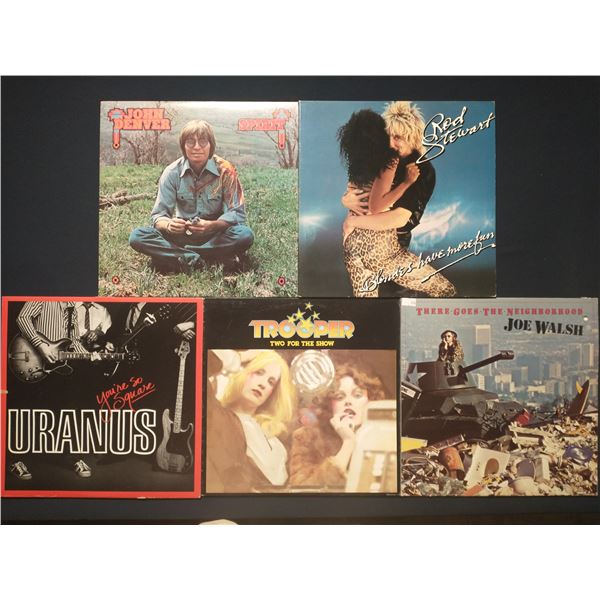 5 VINYL RECORD LOT – ROCK / ROD STEWART, JOE WALSH, JOHN DENVER / 1970s–1980s / AR