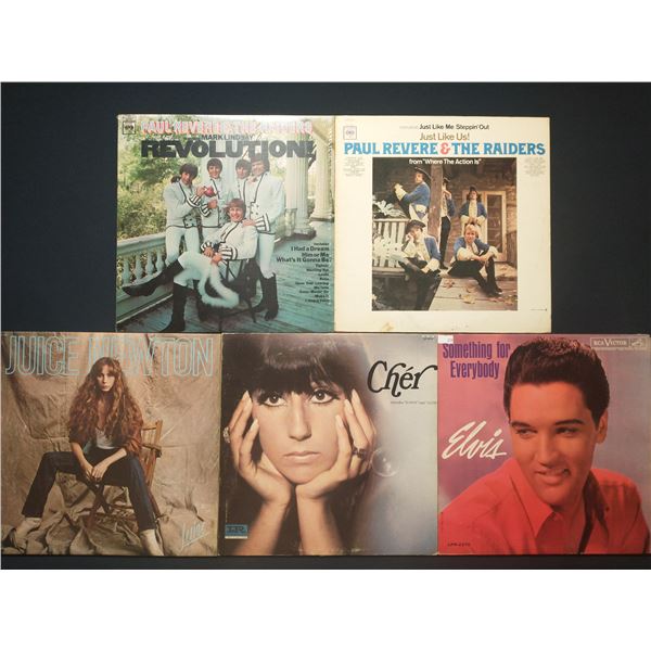 5 VINYL RECORD LOT – ROCK & POP / ELVIS PRESLEY, CHER, PAUL REVERE / 1960s–1980s /