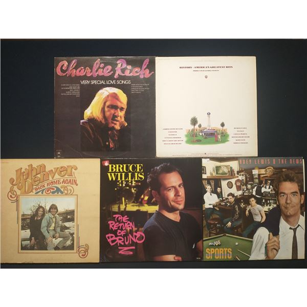 5 VINYL RECORD LOT – ROCK & POP / JOHN DENVER, HUEY LEWIS / 1970s–1980s / CLASSIC 