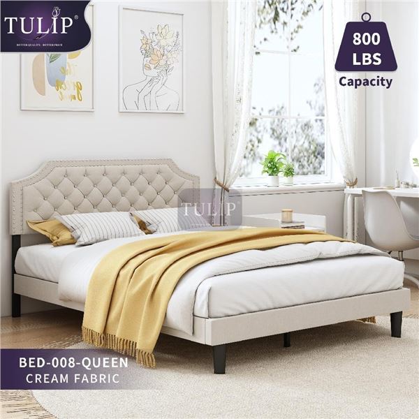 Tulip Bed frames- New in Box (Cream Fabric)