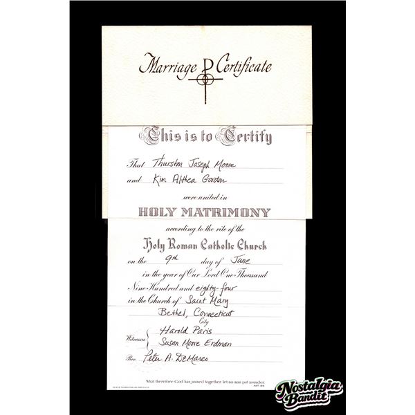 Sonic Youth | Thurston Moore & Kim Gordon Original Marriage Certificate (1984)