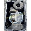 Image 1 : BIN OF ASSORTED LAWN MOWER TIRES USED
