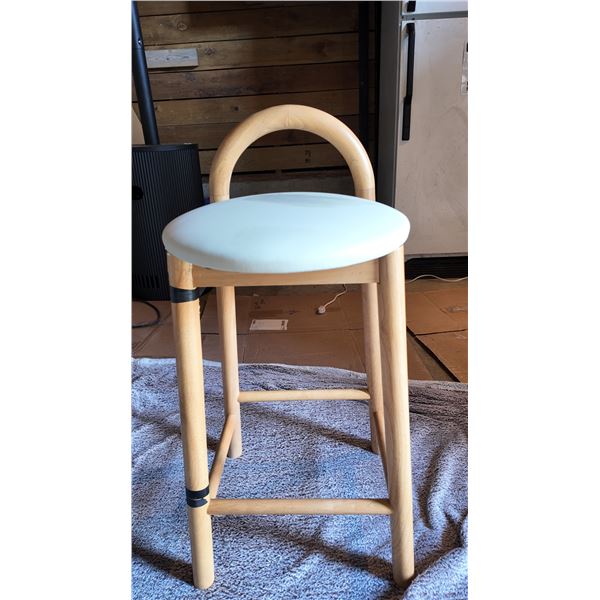 Wooden Bar Stool with Cushioned Seat and Rounded Backrest