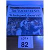 Image 1 : THE VANCOUVER SUN NEWSPAPER PRINT FRONT PAGE “IT FEELS GOOD, DOESN’T IT?”