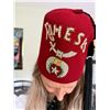 Image 2 : SHRINERS FEZ HAT FELT RHINESTONE "RUMES" LETTERING WITH BLACK TASSELS
