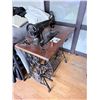 Image 7 : SINGER TREADLE SEWING MACHINE CAST IRON WOOD CABINET WITH GOLD DECALS