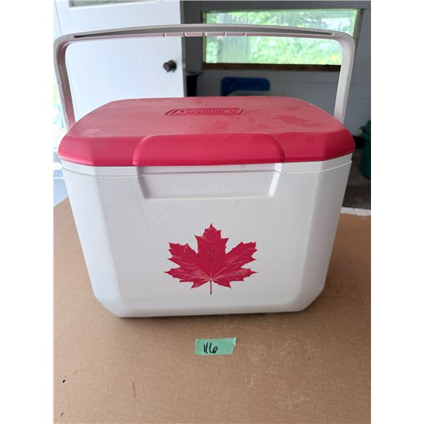 COLEMAN HARD-SIDED COOLER WITH HANDLE AND MAPLE LEAF GRAPHIC